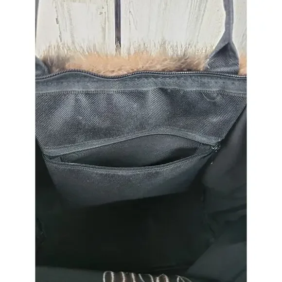 Murval Paris Black Faux Fur Tote Bag Women's Purse Monogram RSL - Picture 11 of 12